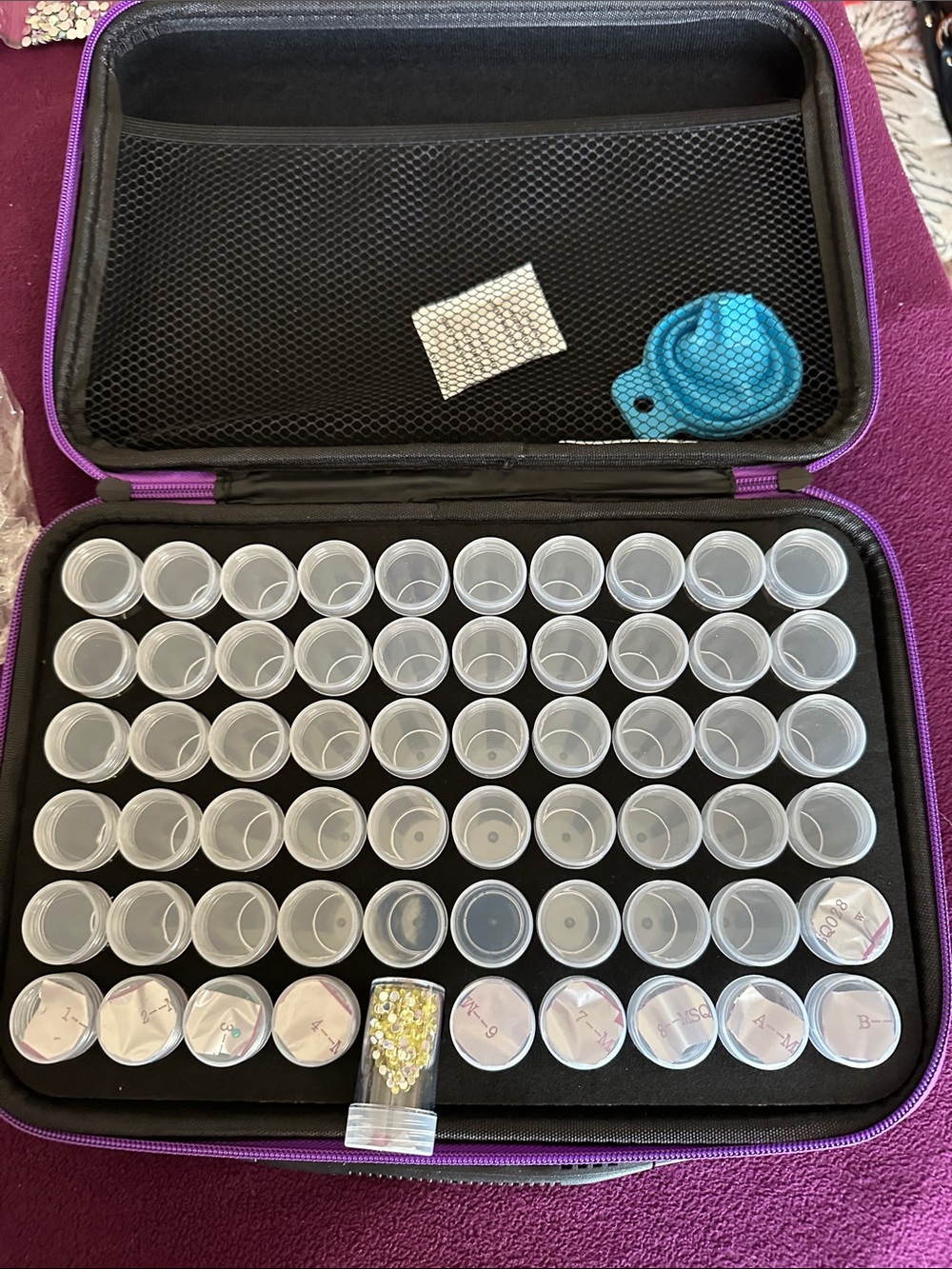 Portable Purple Storage Case with Clear Round Containers